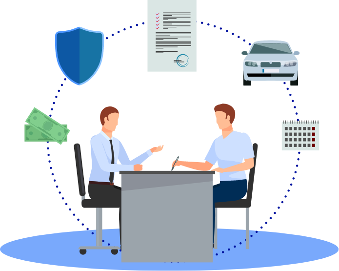Customer discussing car insurance coverage and policy with an insurance agent